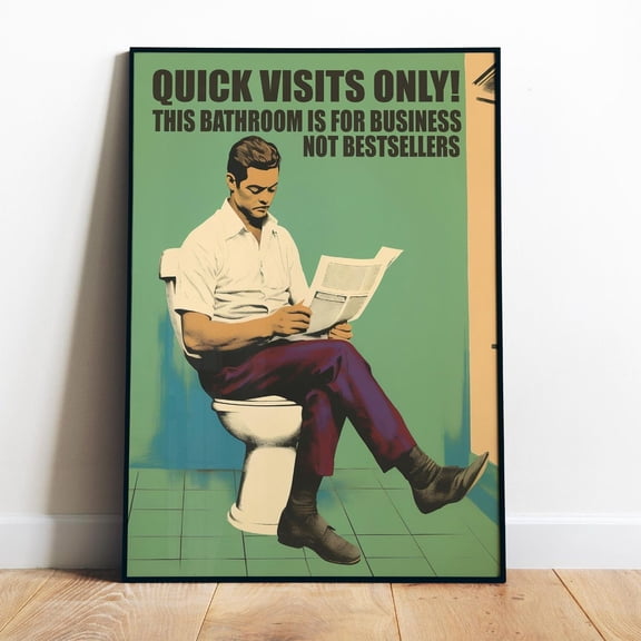 Poster Funny Bathroom Digital Print Retro Bathroom Wall Art Printable Toilet Quote Poster Reading A Paper Man On Toilet 50S 60S Style Art Wc Poster - No Framed, Vintage Wall Art, Hot Trend!, 8x12