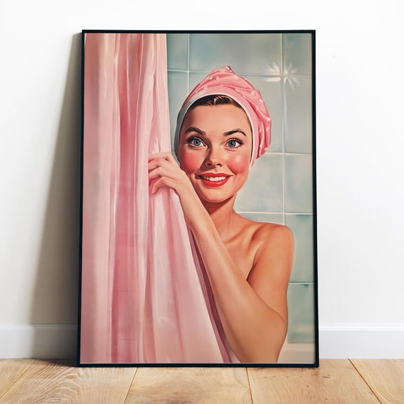 Poster Funny Bathroom Wall Art Retro Printable Bath Time Poster Retro Housewife Art Shower Room Wall Print Pink Toilet Art Print Fun Bathroom Decor - No Framed, Vintage Wall Art, Hot Trend!, 8x12