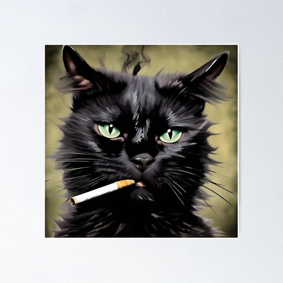 Poster Funny Black Cat Smoking - Funny Cats - No Framed, Vintage Wall Art, Trendy Retro Print, Positive Quote Poster, Room Decor, Wall Art, 8x12