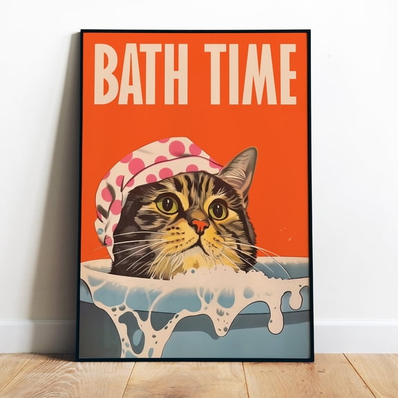 Poster Funny Cat Poster Printable Bathroom Wall Art Bath Time Print Retro Kitten Art Print Funny Toilet Art Bathroom Prints Vintage Tabby Cat Art - No Framed, Vintage Wall Art, Hot Trend!, 8x12