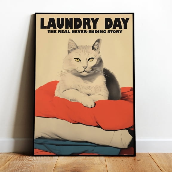 Poster Funny Cat Print Laundry Day Print Funny Bathroom Wall Art Funny Cat Print Laundry Wall Decor Retro Print Laundry Room Art Toilet Art Prints - No Framed, Vintage Wall Art, Hot Trend!, 8x12