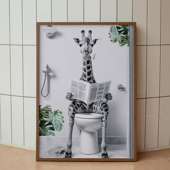Poster Funny Giraffe Bathroom Poster Â€“ Quirky Wall Art, Modern Animal Print, Humorous Toilet Decor, Minimalist Canvas Art, Unique Home Decoration - No Framed, Vintage Wall Art, Hot Trend!, 8x12