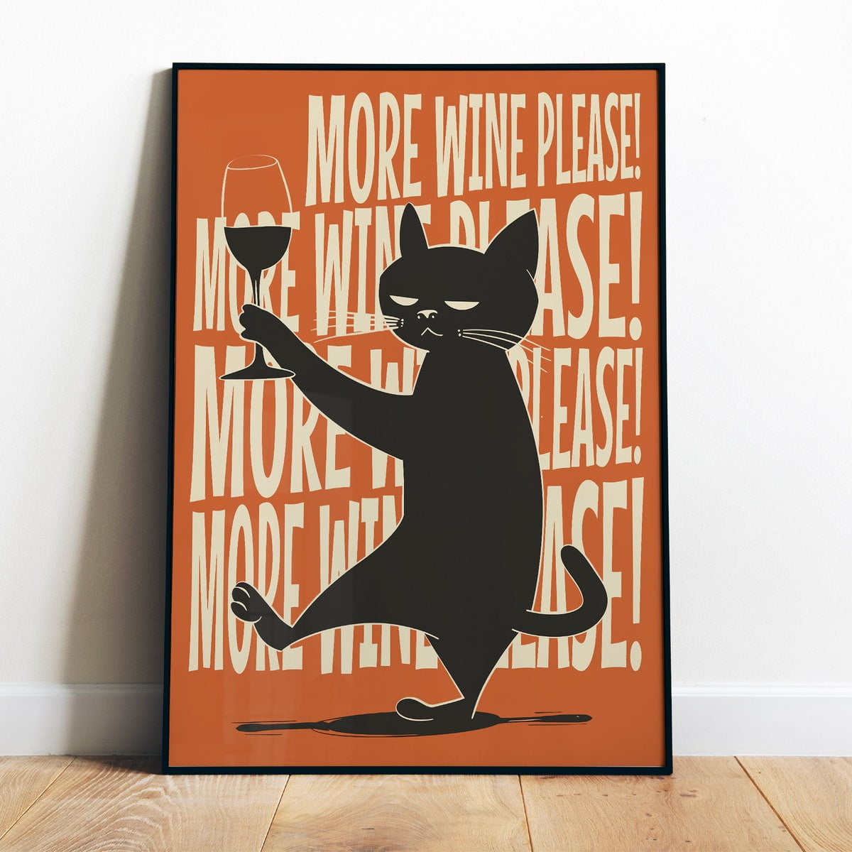 Poster Funny Kitchen Poster Printable Retro Cat Art More Wine Please ...