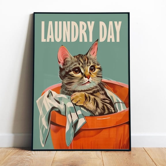 Poster Funny Laundry Day Poster Printable Laundry Sign Retro Cat Poster Laundry Wall Art Bathroom Poster Utility Room Decor Digital Cat Art Print - No Framed, Vintage Wall Art, Hot Trend!, 12x18