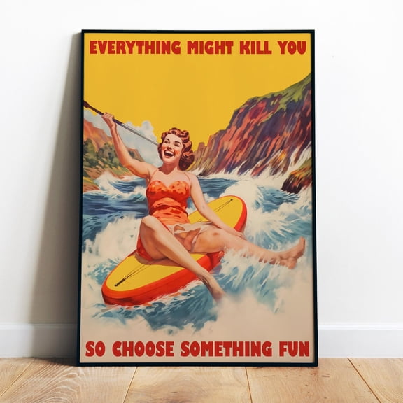 Poster Funny Poster Sup Paddling Poster Retro Digital Print Paddleboard Wall Art Paddleboard Girl Beach Surfer Poster Surfer Print Kayaking Poster - No Framed, Vintage Wall Art, Hot Trend!, 24x36