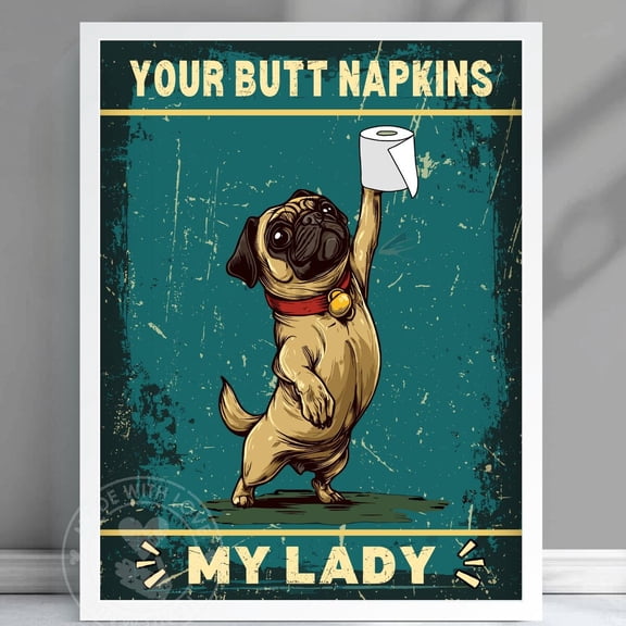 Poster Funny Pug Bathroom Print ‚¬Â€Œ Vintage-Style Animal Wall Artfunny Bathroom Decor Quirky Wall Artpug Poster Bathroom Decor #Greenpug Vintage Wall Arthot Trend! , Poster Print Only
