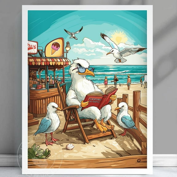 Poster Funny Seagull Poster Â€“ Quirky Beach Art, Coastal Humor Print, Seagull Wall Decor, Funny Bathroom Print, Bird Lover Gift - #Poopin - No Framed, Vintage Wall Art, Hot Trend!, 8x12