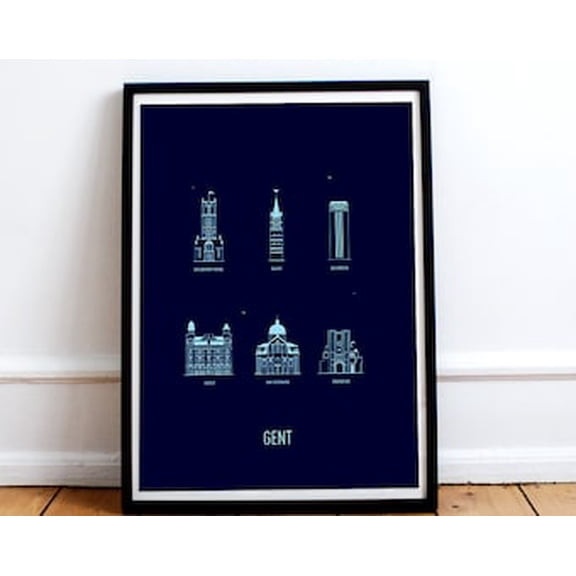 Poster Gent A3 Screenprint Coral Red & Dark Blue 11..5 In A3 , Poster Print Only