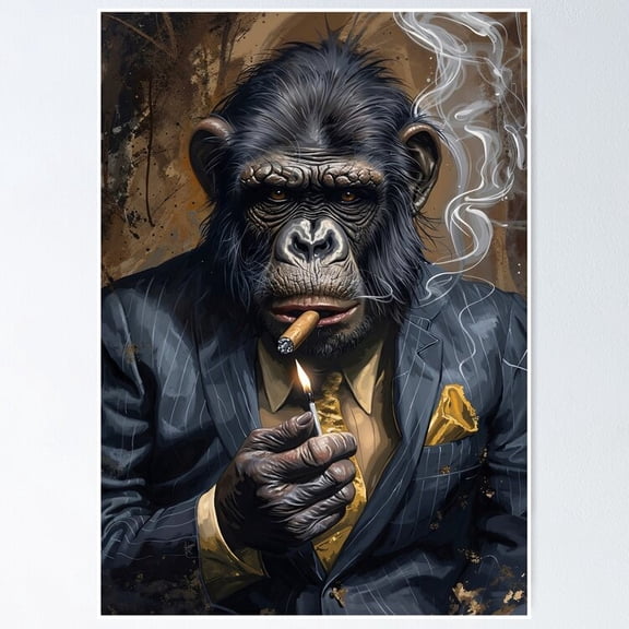 Poster Gentleman'S Respite: The Sophisticated Smoking Ape - No Framed, Vintage Wall Art, Trendy Retro Print, Positive Quote Poster, Room Decor, Wall Art, 8x12