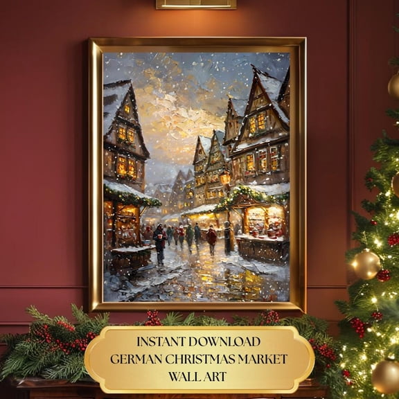 Poster German Market Art Poster, Old Worldwall Art, European Village Decor, European,, Unframed Poster Size 24x36