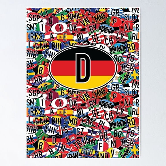 Poster Germany Vehicle Code Mosaic - No Framed, Vintage Wall Art, Trendy Retro Print, Positive Quote Poster, Room Decor, Wall Art, 8x12