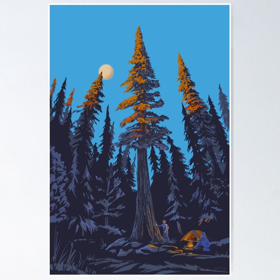 Poster Giant Cedar Sunset Camping Art - No Framed, Vintage Wall Art, Trendy Retro Print, Positive Quote Poster, Room Decor, Wall Art, 8x12