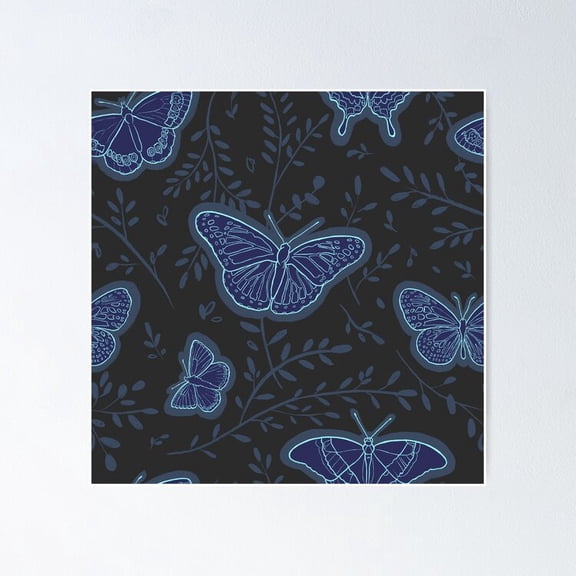 Poster Glowing Butterflies - No Framed, Vintage Wall Art, Trendy Retro Print, Positive Quote Poster, Room Decor, Wall Art, 12x18