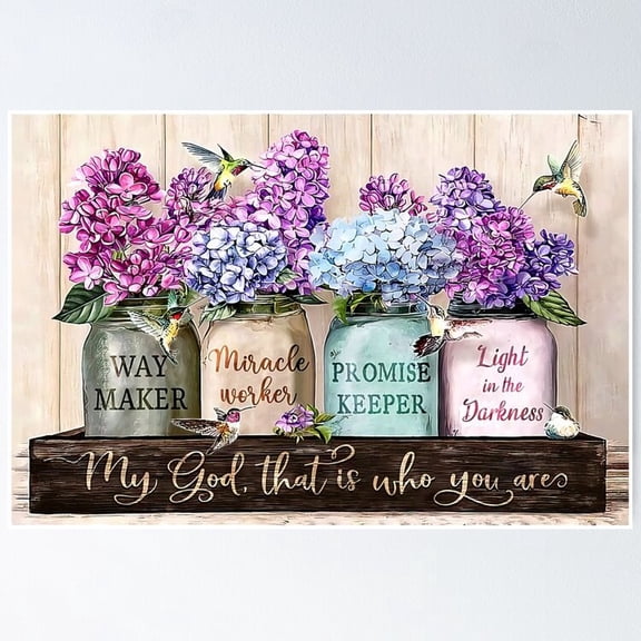 Poster My God, That Is Who You Are Way Maker - Purple Waymaker Flowers And Hummingbird - No Framed, Vintage Wall Art, Trendy Retro Print, Positive Quote Poster, Room Decor, Wall Art, 8x12