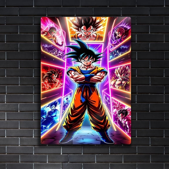 Poster Goku Evolution Neon Metal Wall Art Dragon Ball Z Poster Multi Form Room Decor 8X12, UNFRAMED