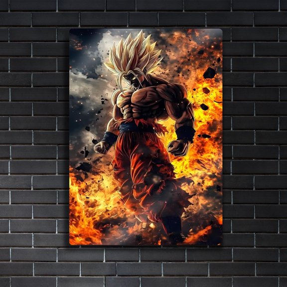 Poster Goku Rage Mode Metal Wall Art Dragon Ball Z Poster Fire Shonen Room Decor 16X24, UNFRAMED
