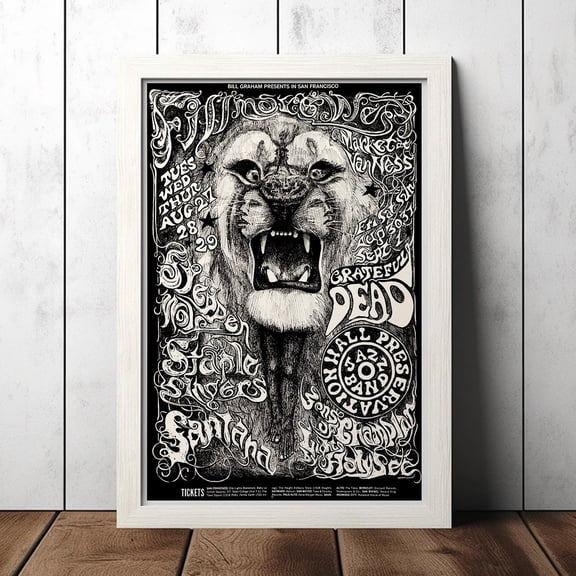 Poster Grateful Dead, Santana 1968 Fillmore West Concert Poster - Music Fan Collectibles - Vintage Music Poster - Home Decor - Wall Art WINXIE DECOR - 8X12, UNFRAMED