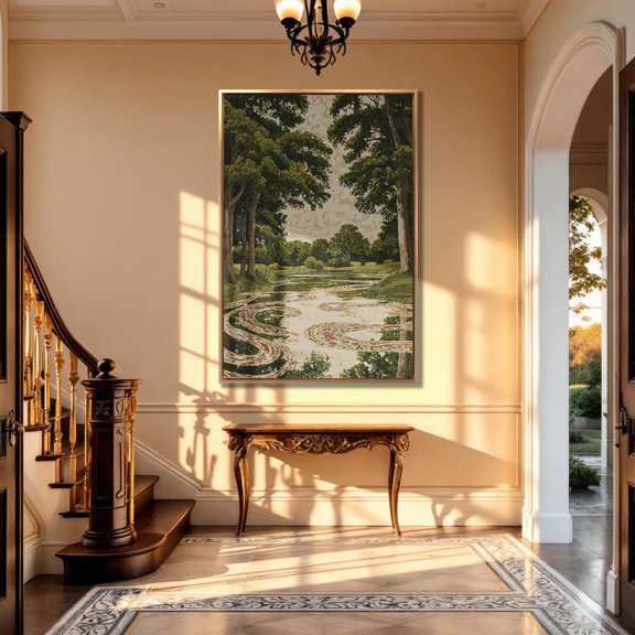 Poster: Green Forest Pond Landscape, Ready To Hang, Stretched Canvas Size 16x24