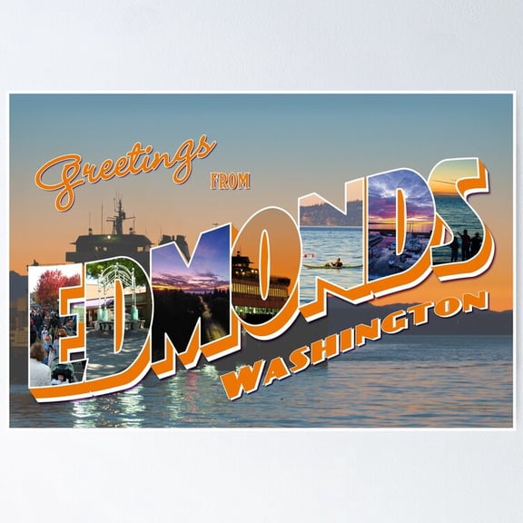 Poster Greetings From Edmonds, Washington Postcard - No Framed, Vintage Wall Art, Trendy Retro Print, Positive Quote Poster, Room Decor, Wall Art, 12x18