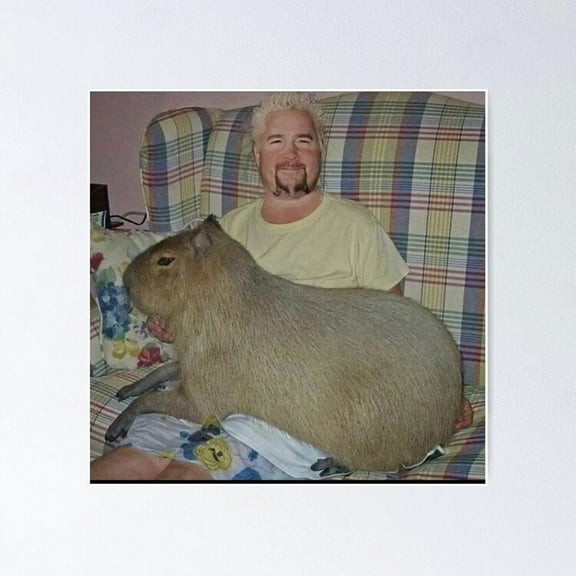 Poster Guy Fieri With Capybara - No Framed, Vintage Wall Art, Trendy Retro Print, Positive Quote Poster, Room Decor, Wall Art, 8x12