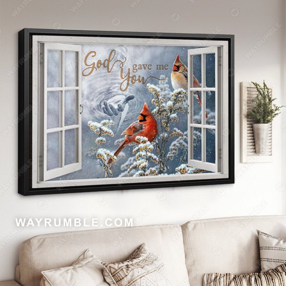 Poster Hand of God, Cardinal, Winter garden, God gave me you - Jesus Poster Prints, Christian Wall Art WINXIE DECOR - 8X12, UNFRAMED