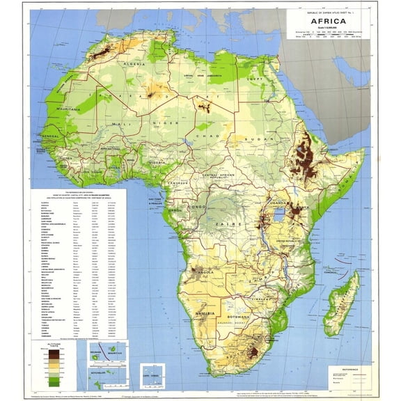 Poster: High Detailed Physical and Political map of Africa. Africa high Physical