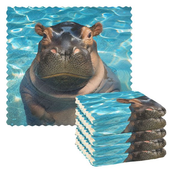 Poster Hippo Cute Kitchen Cloth Dish Towels for Drying Washing Absorbent Dish Rags Reusable soft kitchen dishcloth set 6 Pack