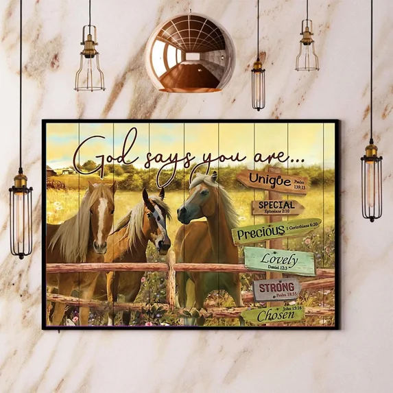 Poster Horse God Says You Are Strong - UNFRAMED Poster Prints, Wall Art For Home Decor Or Office - Great Gift Idea For Friends & Family, 18x24