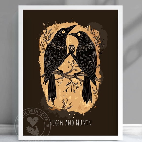 Poster Hugin And Munin, Eyes Of The Allfather, Odin'S Raven, Norse Mythology Art, Mythology Poster, Ancient Nordic Art, Nordic Creatures - #Hugmun - No Framed, Vintage Wall Art, Hot Trend!, 8x12