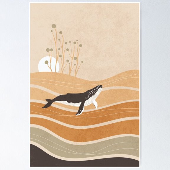 Poster Humpback Sunset Ocean - No Framed, Vintage Wall Art, Trendy Retro Print, Positive Quote Poster, Room Decor, Wall Art, 12x18