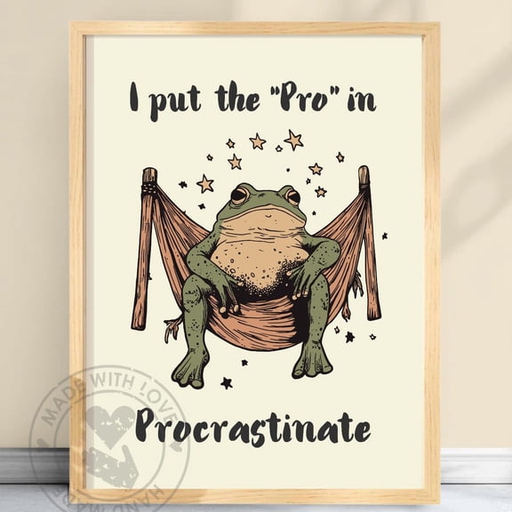 Poster I Put The Pro In Procrastinate €“ Funny Frog Poster, Lazy Frog Wall Art, Quirky Animal Print, Hammock Illustration, Relaxing Humor #Thepro - No Framed, Vintage Wall Art, Hot Trend!, 8x12