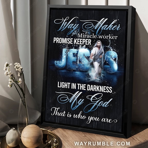 Poster Jesus Blue background, Walking with Jesus, Way maker - Jesus Portrait Poster Prints, Christian Wall Art WINXIE DECOR - 24X36, UNFRAMED