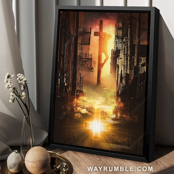 Poster Jesus on the cross, Narrow way, Urban city, Light cross - Jesus Portrait Poster Prints, Christian Wall Art WINXIE DECOR - 8X12, UNFRAMED