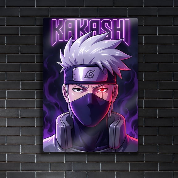 Poster Kakashi Hatake Metal Poster Anime Gift - Purple Neon Sharingan Art - Shinobi Wall Deco 24X36, UNFRAMED