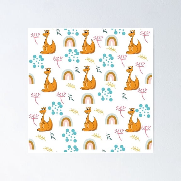 Poster Kangaroo Pattern For Kids - No Framed, Vintage Wall Art, Trendy Retro Print, Positive Quote Poster, Room Decor, Wall Art, 8x12