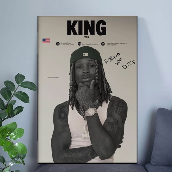Poster King Von Rapper Wall Art Chicago Drill Print Hip Hop Decor Poster GoldenGate JSC - 8X12, UNFRAMED