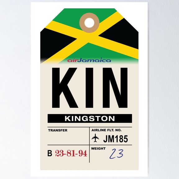 Poster Kingston (Kin) Jamaica Airline Luggage Tag - No Framed, Vintage Wall Art, Trendy Retro Print, Positive Quote Poster, Room Decor, Wall Art, 8x12