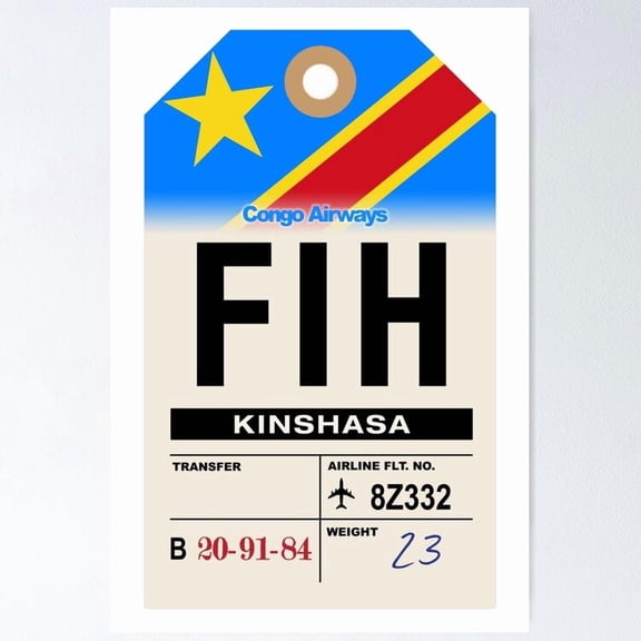 Poster Kinshasa (Fih) Democratic Republic Of The Congo Airline Luggage Tag Vintage Wall Arttrendy Retro Print Positive Quote Poster Room Decor Wall Art , Poster Only