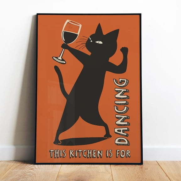 Poster This Kitchen Is For Dancing Poster Funny Kitchen Digital Print Funny Cat Art Print Retro Black Cat Poster In This Kitchen We Dance Print - No Framed, Vintage Wall Art, Hot Trend!, Poster Only
