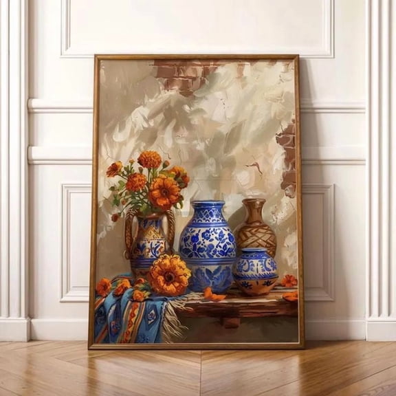 Poster Kitchen Decor Rustic Blue Pottery Art Print Poster WINXIE DECOR - 8X12, UNFRAMED