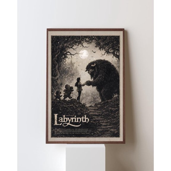 Poster Labyrinth Movie Poster, Jim Henson Fantasy Art, Woodcut Style Print, Dark Fantasy Engraving, Sarah And Ludo Wall Decordecor 12X18, UNFRAMED