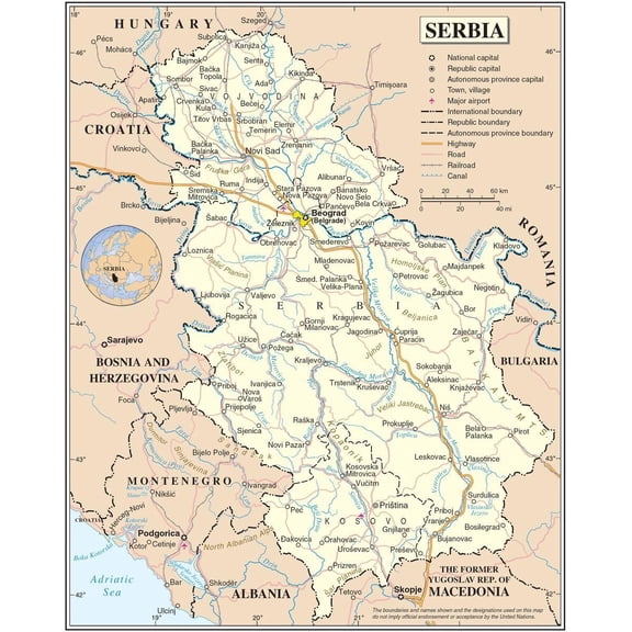 Poster: Large Detailed Road map of Serbia. Serbia Large Detailed Road mapMaps of All