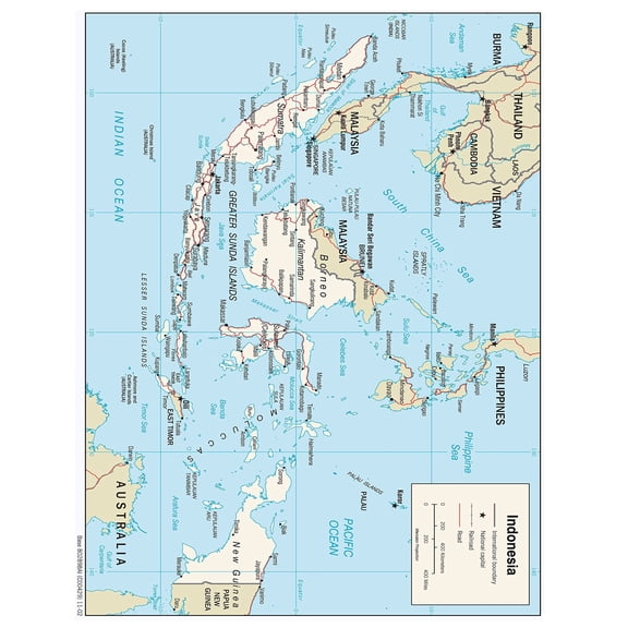 Poster: Large detailed political map of indonesia with roads and major cities