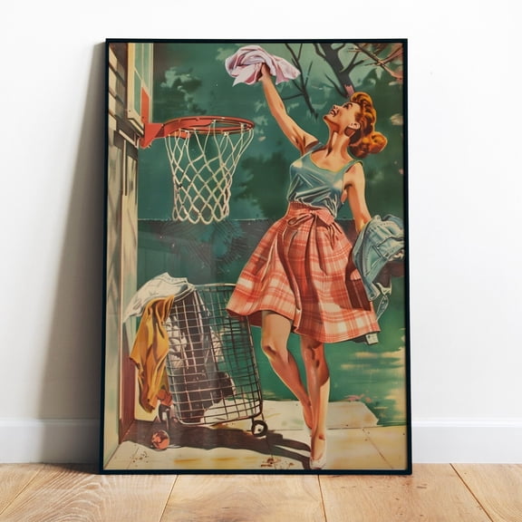 Poster Laundry Room Print For Utility Room Printable Funny Posters Laundry Day Print Retro Housewife Funny Digital Print Laundry Basketball Poster - No Framed, Vintage Wall Art, Hot Trend!, 8x12