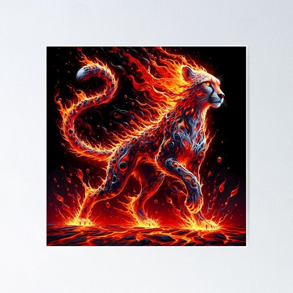 Poster Lava Fire Cheetah, Ai Generated Art - No Framed, Vintage Wall Art, Trendy Retro Print, Positive Quote Poster, Room Decor, Wall Art, 8x12