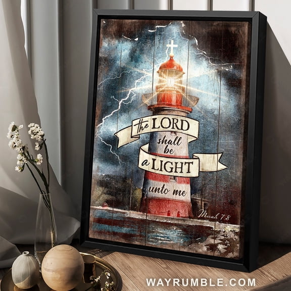 Poster Lighthouse, Cross symbol, Thunderstorm, The Lord shall be a light unto me - Jesus Portrait Poster Prints, Christian Wall Art WINXIE DECOR - 8X12, UNFRAMED