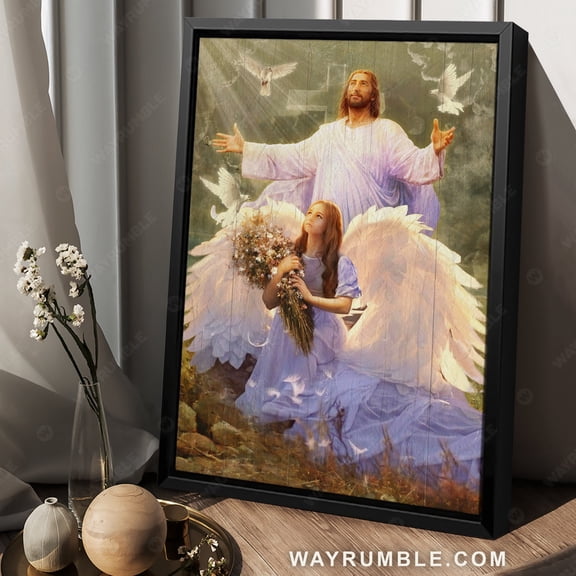 Poster Little angel, The face of Jesus, Magic forest, Pray for healing - Jesus Portrait Poster Prints, Christian Wall Art WINXIE DECOR - 8X12, UNFRAMED