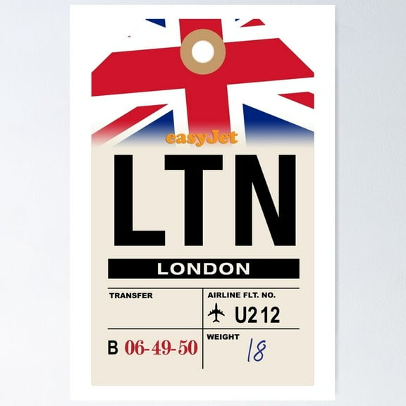 Poster London Luton (Ltn) England Airline Luggage Tag - No Framed, Vintage Wall Art, Trendy Retro Print, Positive Quote Poster, Room Decor, Wall Art, 8x12