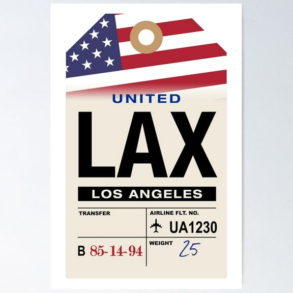 Poster Los Angeles (Lax) California Airline Luggage Tag - No Framed, Vintage Wall Art, Trendy Retro Print, Positive Quote Poster, Room Decor, Wall Art, Poster Only
