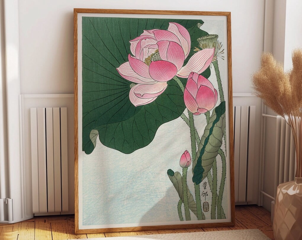 Poster Lotus Flower Woodblock Print Japanese Woodblock Decor Serene ...